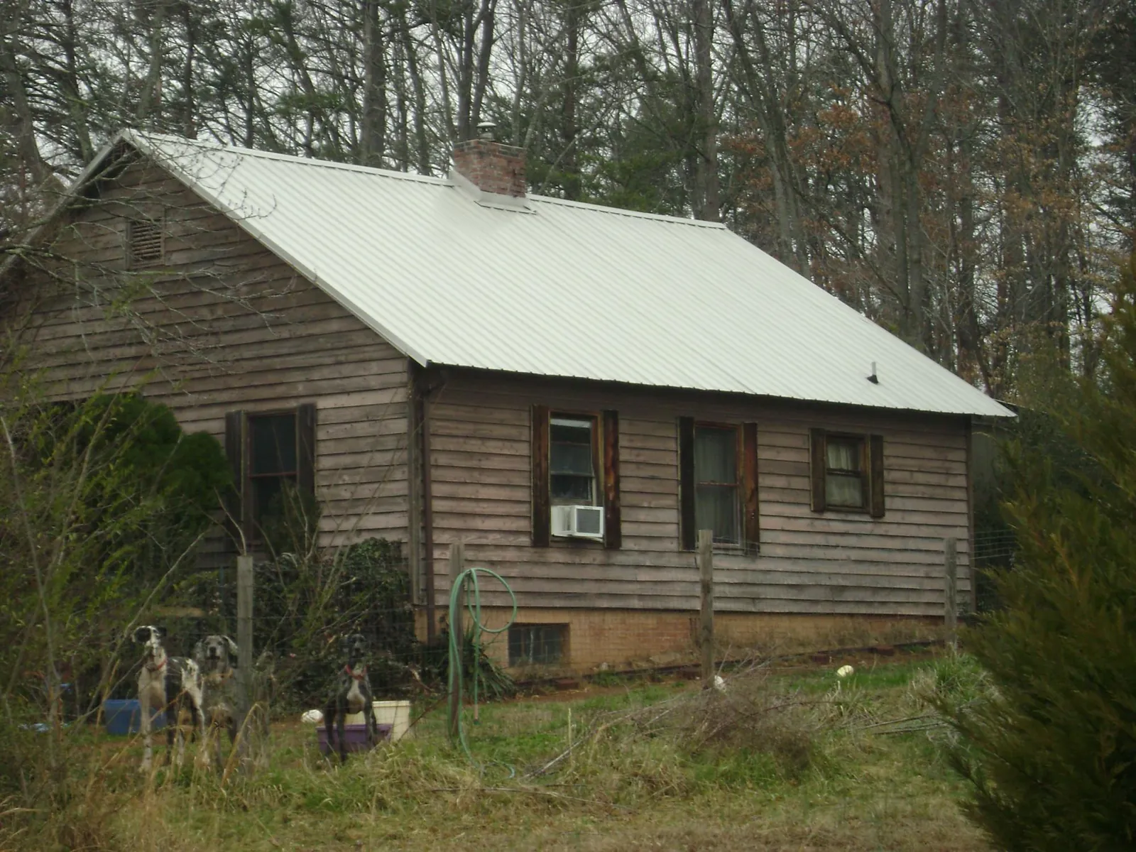 White metal roof on an old wood sided farmhouse, from a Asphalt Shingle Roof Repair job in La Crosse